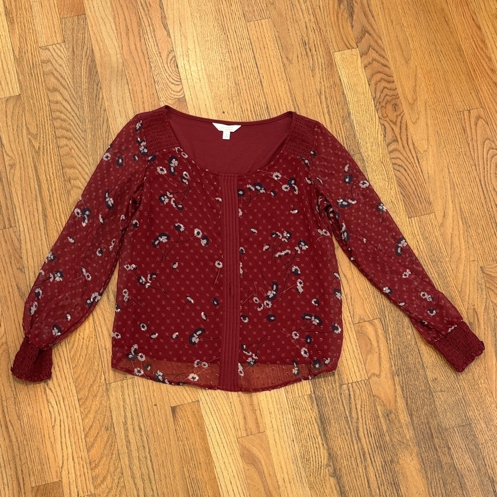 LC Lauren Conrad Burgundy Floral Cardigan Small